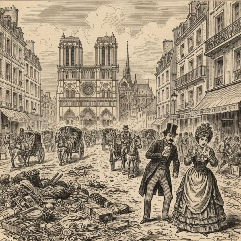 Paris streets before the Poubelle decree, 1884